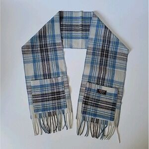 Patrick King Fringed Wool Scarf Plaid Flannel Pockets Academia Classic Preppy